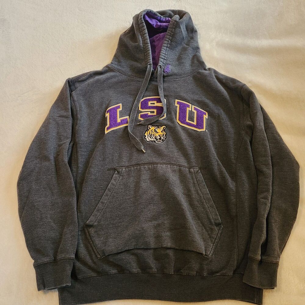 Colosseum LSU Tigers Arch Logo Pullover Hoodie Gray Purple Men's XL EUC